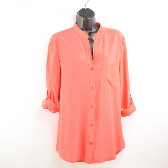 Diane von Furstenberg 4 Gilmore Blouse 100% Silk- HOT CORAL - not red - Picture 3 of 16